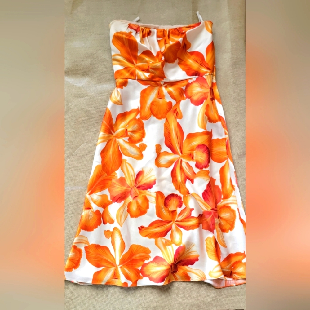 Banana Republic Floral Orange/cream strapless dress